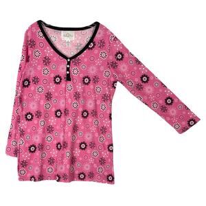 NWOT GOODNIGHT KISS Pajama Dress Women M Pink Floral Waffle Knit Henley Cotton